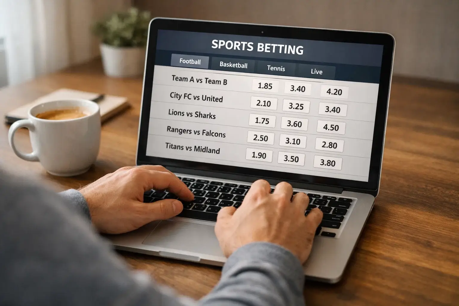 Persona analizando cuotas de apuestas de fútbol en la pantalla de un portátil
